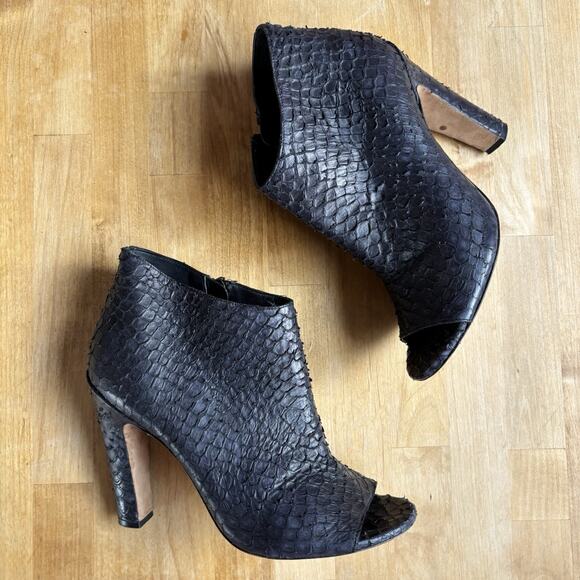 Vince Shoes - Vince Womens Leather Textured Boho Snake Zip Block Booties Black 8M EUR 39